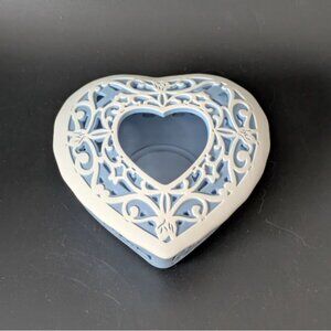 Partylite Pierced Heart Cameo Blue Tealight Candle Holder With Lid